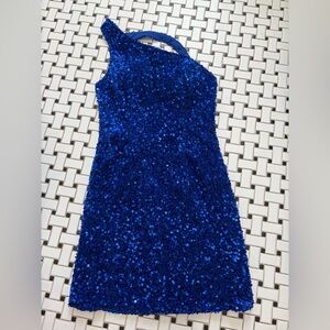 Elegant Blue Sequin Mini Dress
